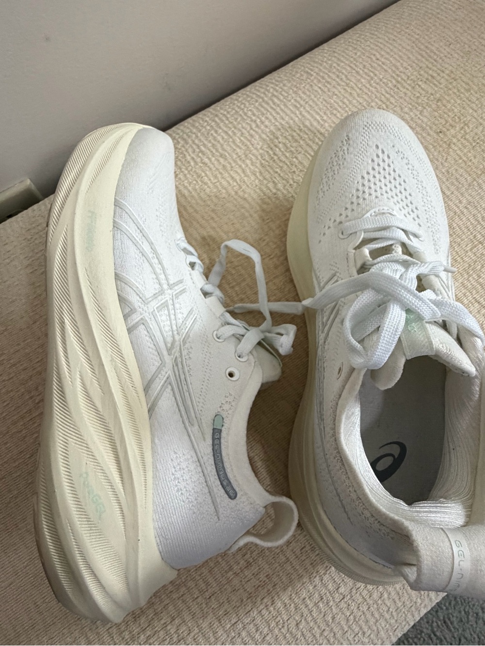 Asics Women's Cream and White Athletic Running Shoes